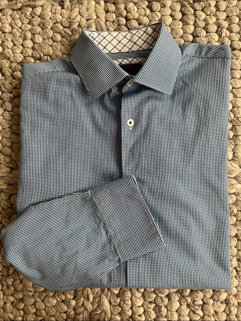 James Tattersall blue micro check dress shirt